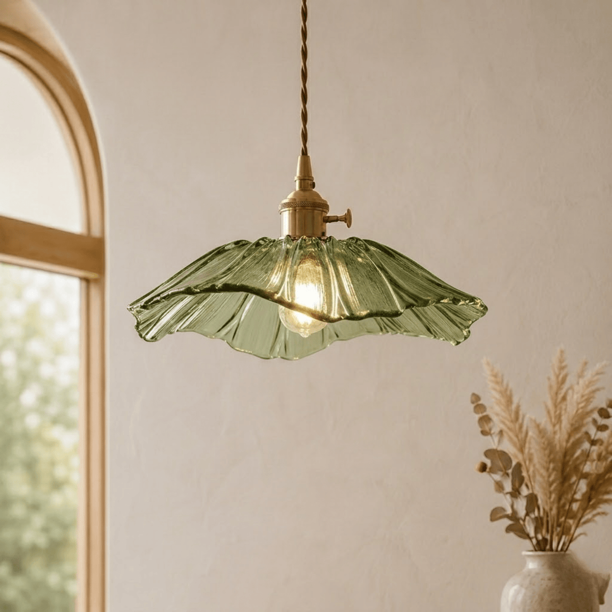 Glas Pendelleuchte mit gewelltem Blütenschirm im Vintage-Design - Pendant Light Fixtures - Grün - Voldeva