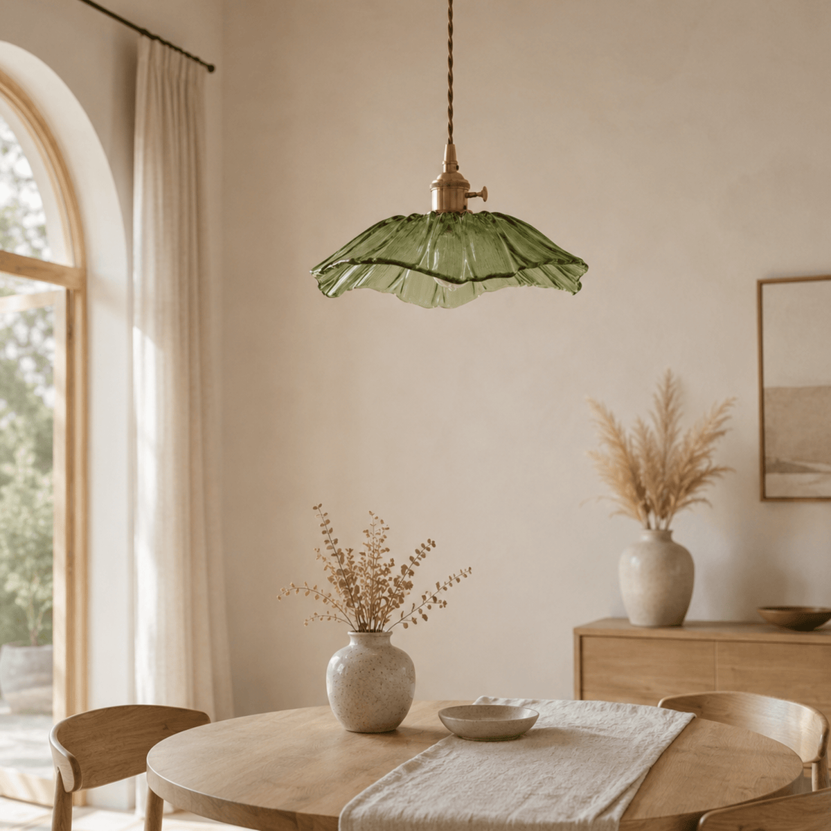 Glas Pendelleuchte mit gewelltem Blütenschirm im Vintage-Design - Pendant Light Fixtures - Grün - Voldeva
