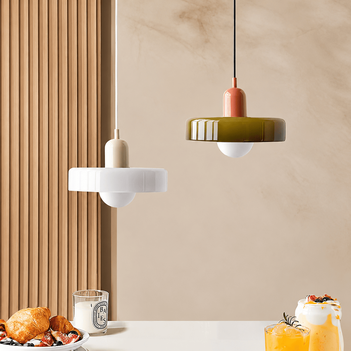 Glas Pendelleuchte mit Zweifarbigem Retro Design - Pendant Light Fixtures - Hellgrün - Voldeva