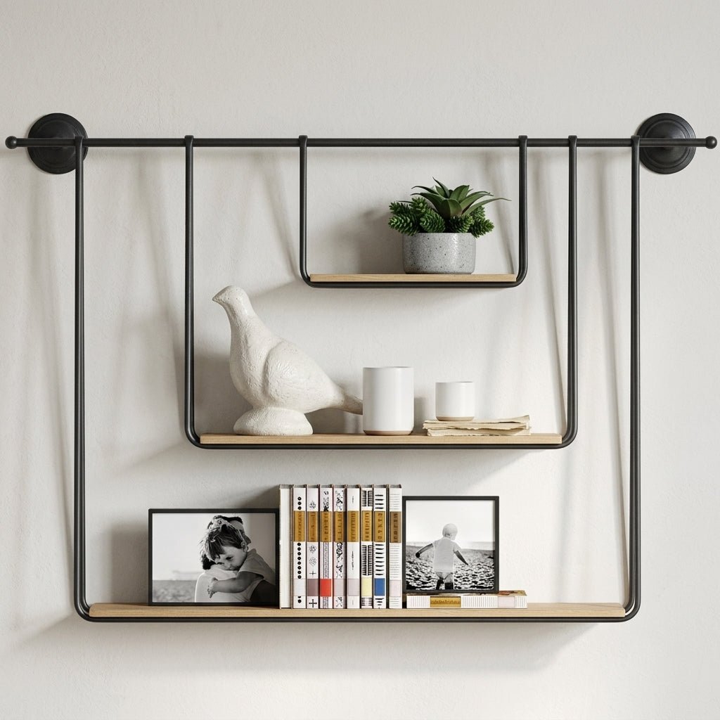 Hängeregal mit drei Ebenen aus Metall und Holz - Rack Wall Shelves & Ledges - Voldeva
