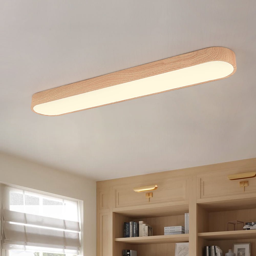 Holz LED Deckenleuchte Linear Schlank für Flur und Wohnraum - Ceiling Light Fixtures - Hellbraun - Voldeva