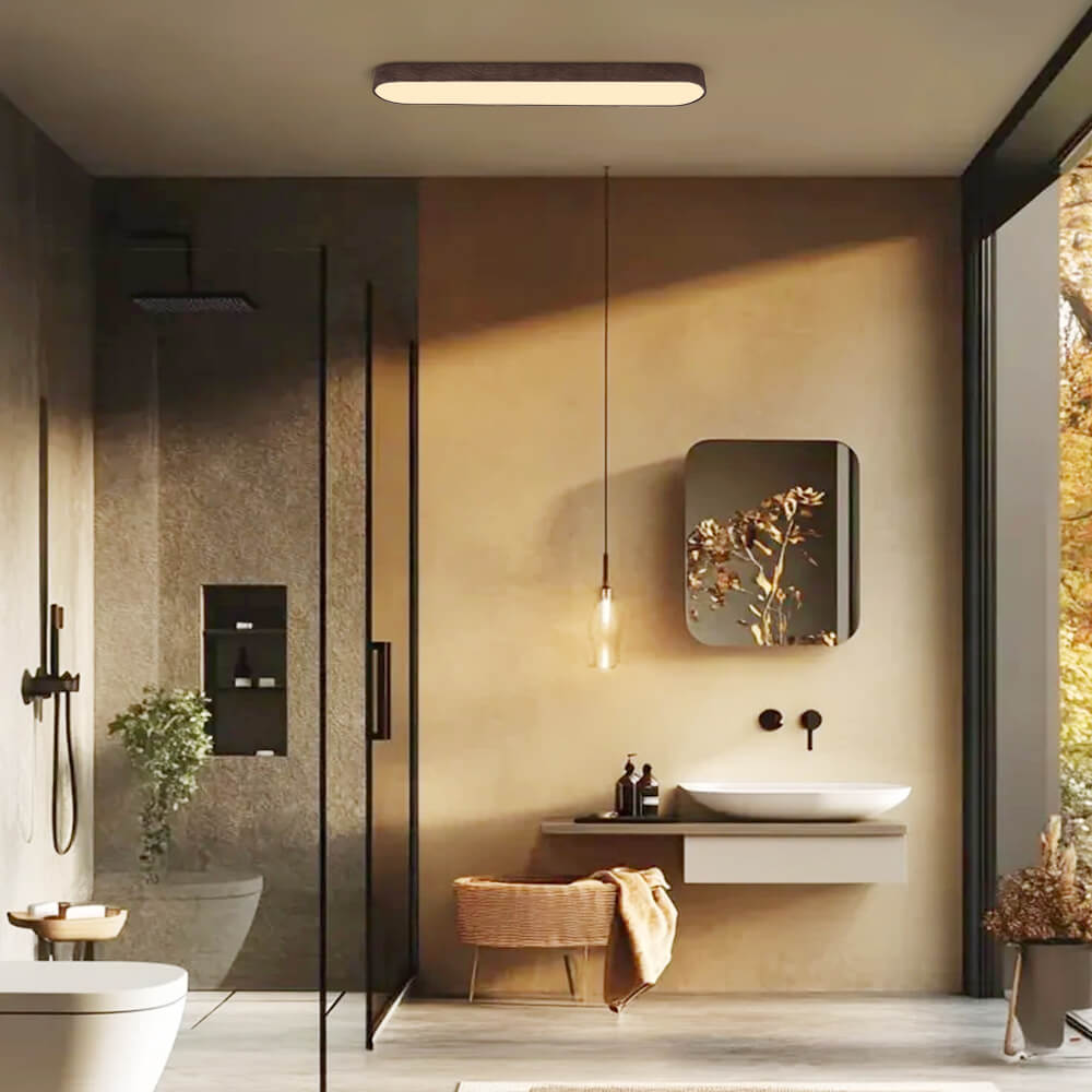 Holz LED Deckenleuchte Linear Schlank für Flur und Wohnraum - Ceiling Light Fixtures - Hellbraun - Voldeva