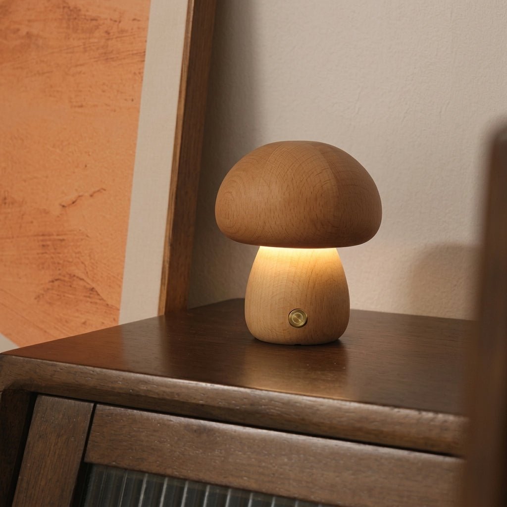 Holzlampe im Pilzdesign mit Warmlicht - Table Lamps - Kleiner heller Pilz - Voldeva