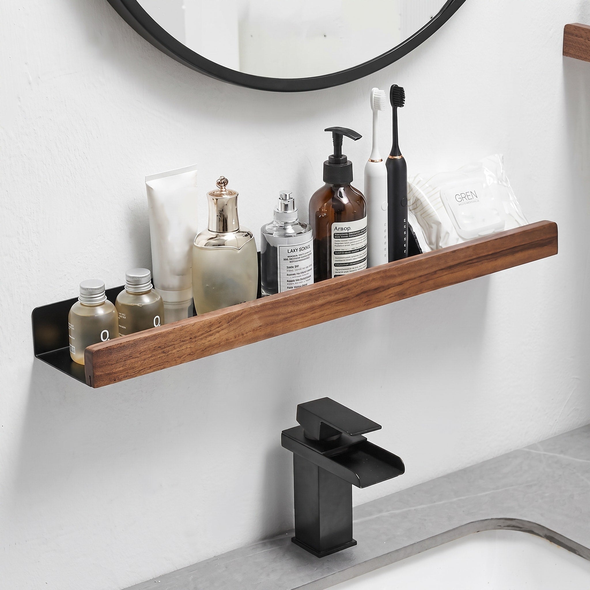 Holzoptik Wandregal Bad ohne Bohren - Rack Wall Shelves & Ledges - Braun - Voldeva