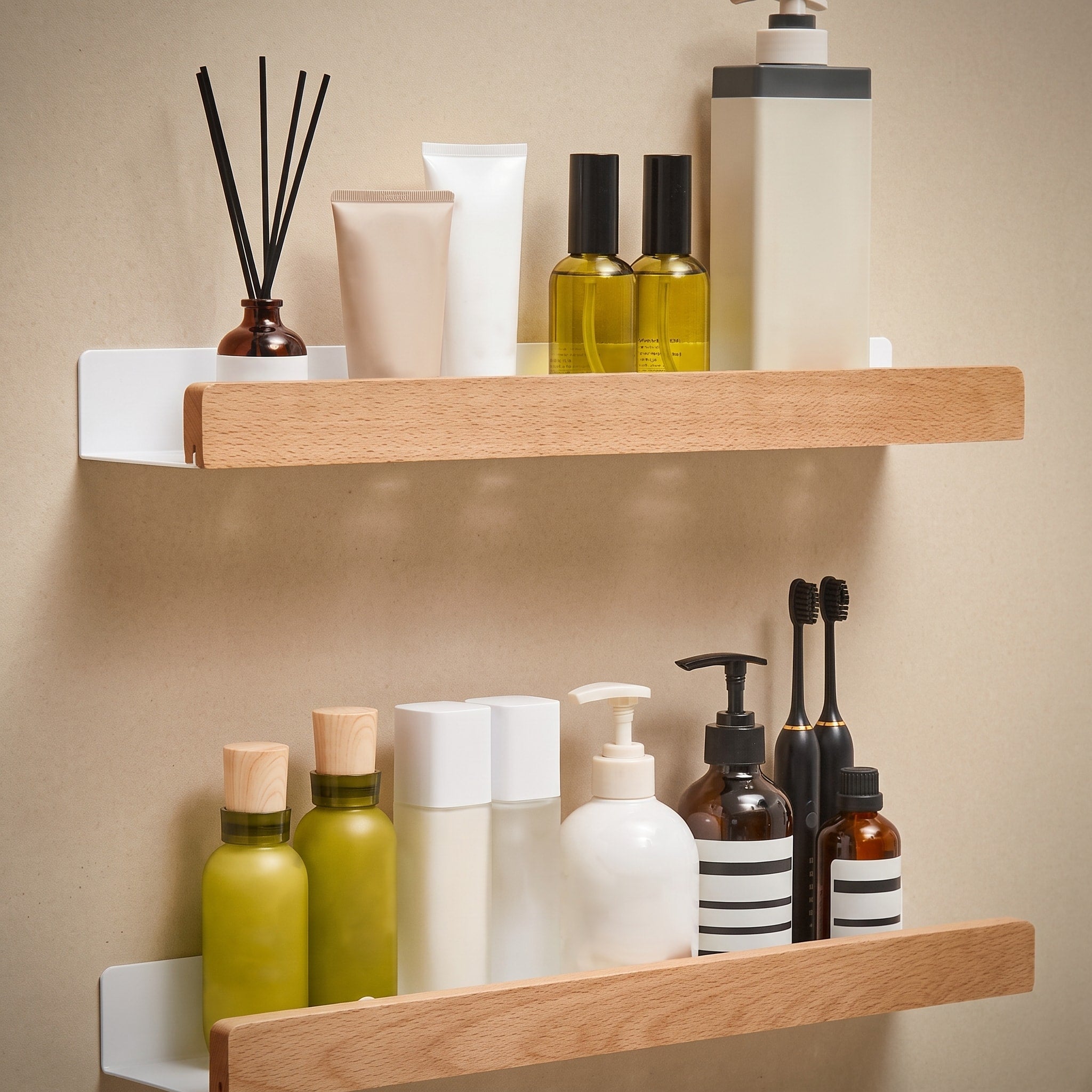 Holzoptik Wandregal Bad ohne Bohren - Rack Wall Shelves & Ledges - Hellbraun - Voldeva