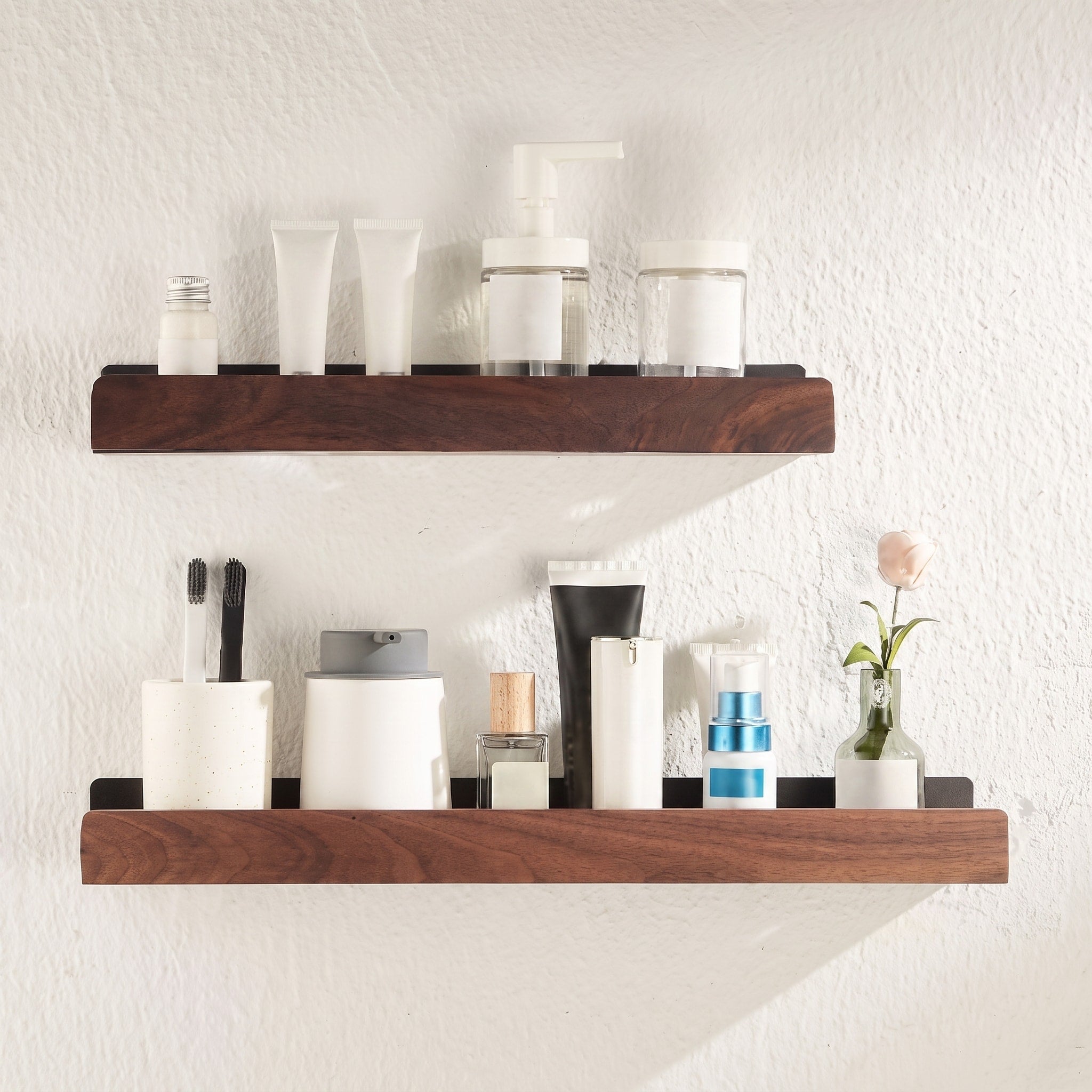 Holzoptik Wandregal Bad ohne Bohren - Rack Wall Shelves & Ledges - Braun - Voldeva