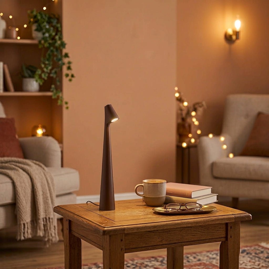 Kabellose LED Tischlampe im Skandinavischen Design - Table Lamps - Braun - Voldeva