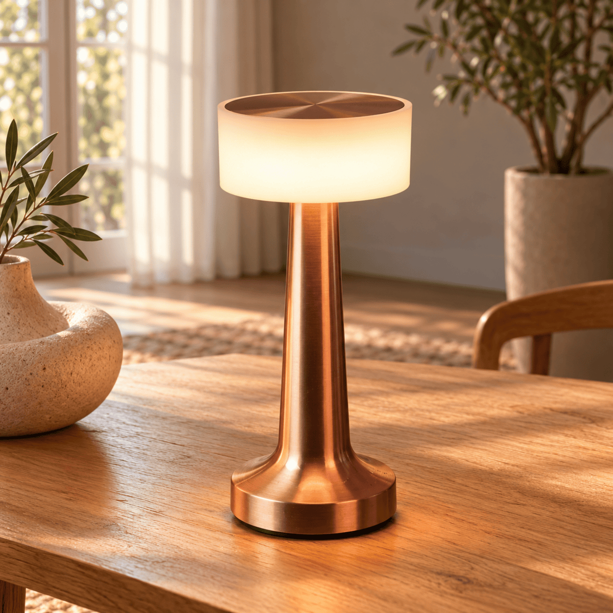 Kabellose LED Tischlampe mit Touch Dimmfunktion und USB Aufladung - Table Lamps - Bronze - Voldeva