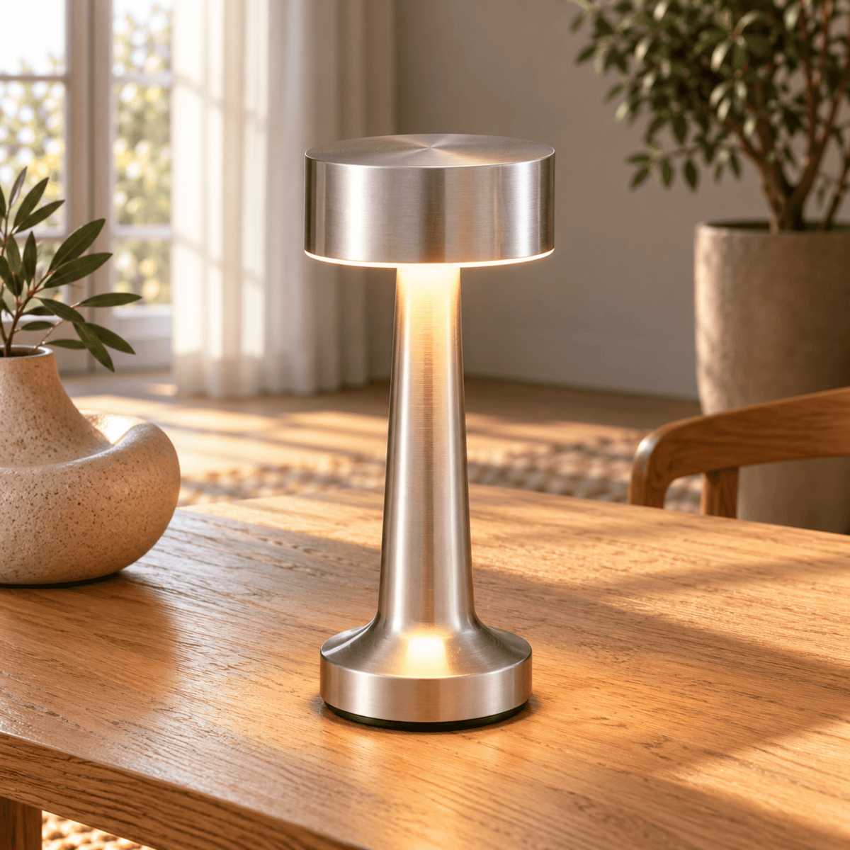 Kabellose LED Tischlampe mit Touch Dimmfunktion und USB Aufladung - Table Lamps - Silber - Voldeva