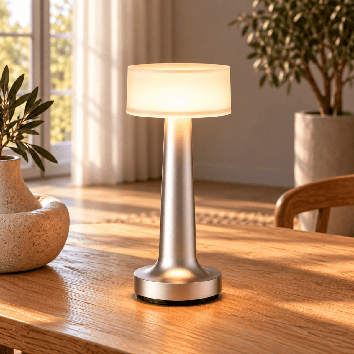 Kabellose LED Tischlampe mit Touch Dimmfunktion und USB Aufladung - Table Lamps - Silber - Voldeva