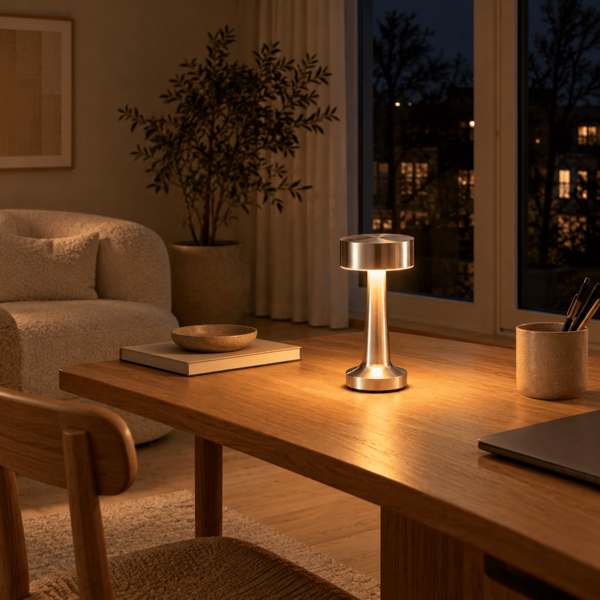Kabellose LED Tischlampe mit Touch Dimmfunktion und USB Aufladung - Table Lamps - Silber - Voldeva