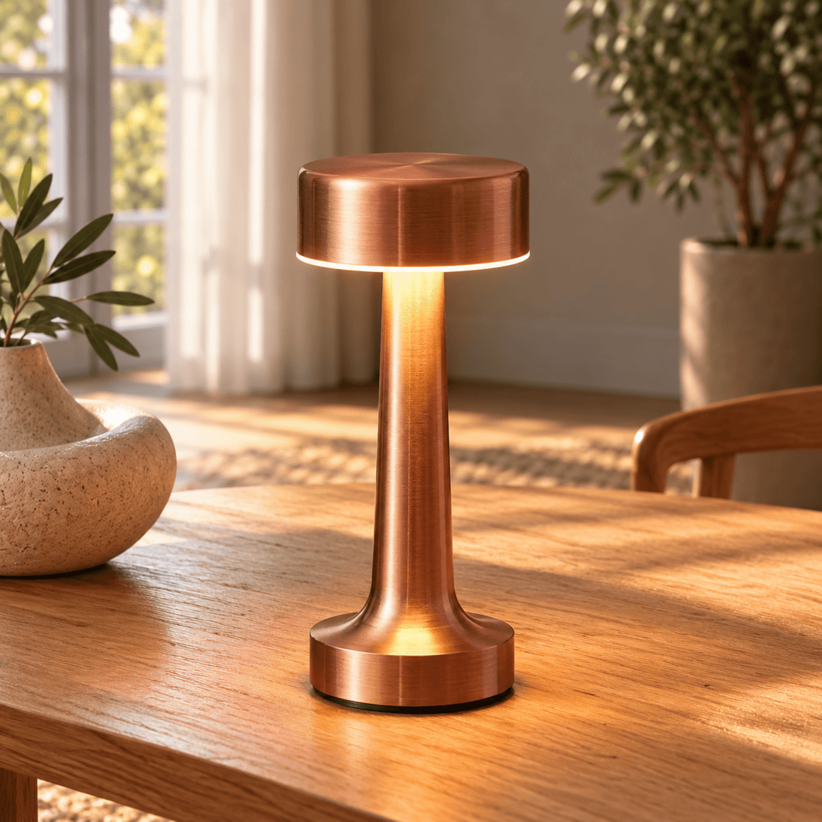 Kabellose LED Tischlampe mit Touch Dimmfunktion und USB Aufladung - Table Lamps - Bronze - Voldeva