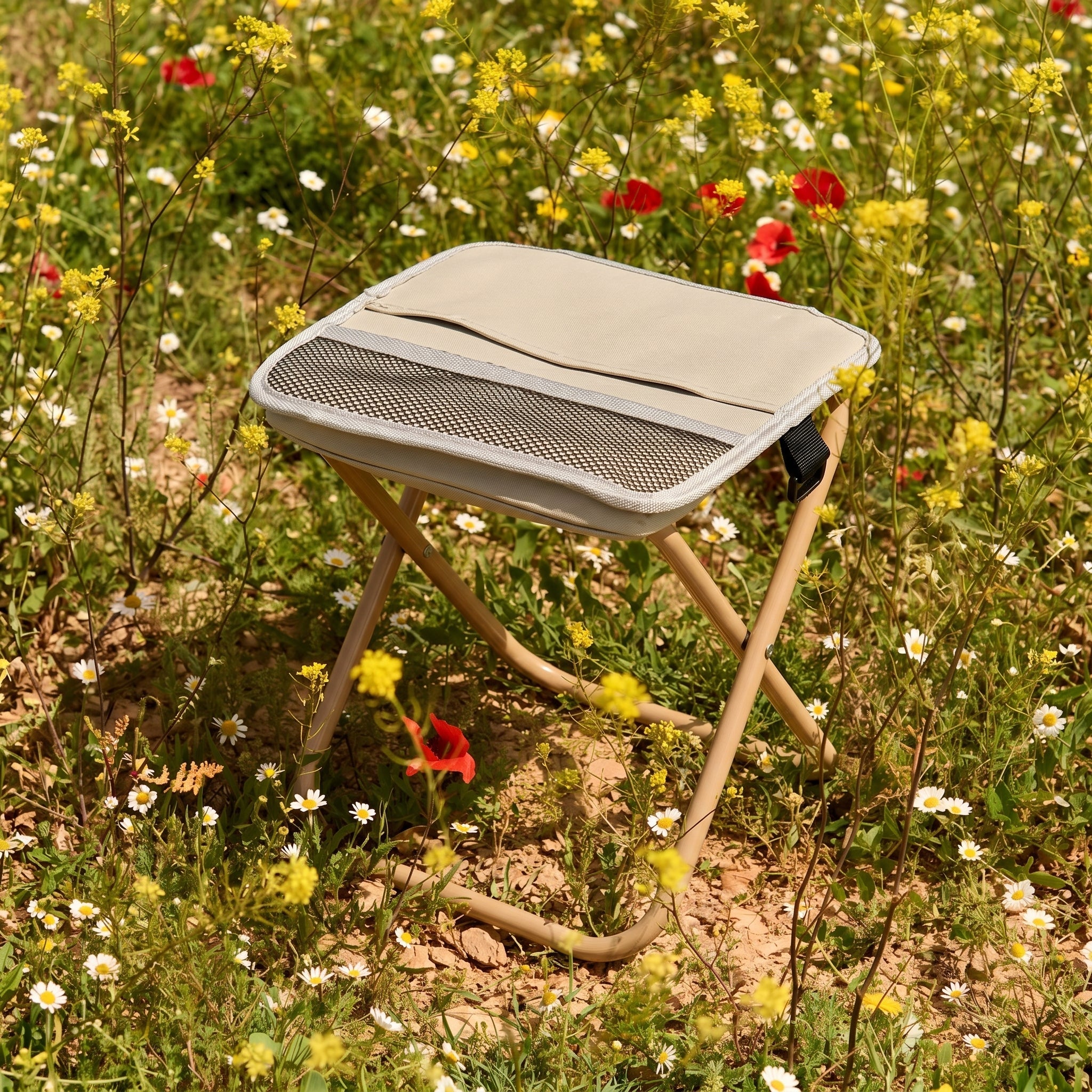 Klapphocker mit Tragetasche für Camping und Outdoor - Klapphocker - Khaki - Voldeva