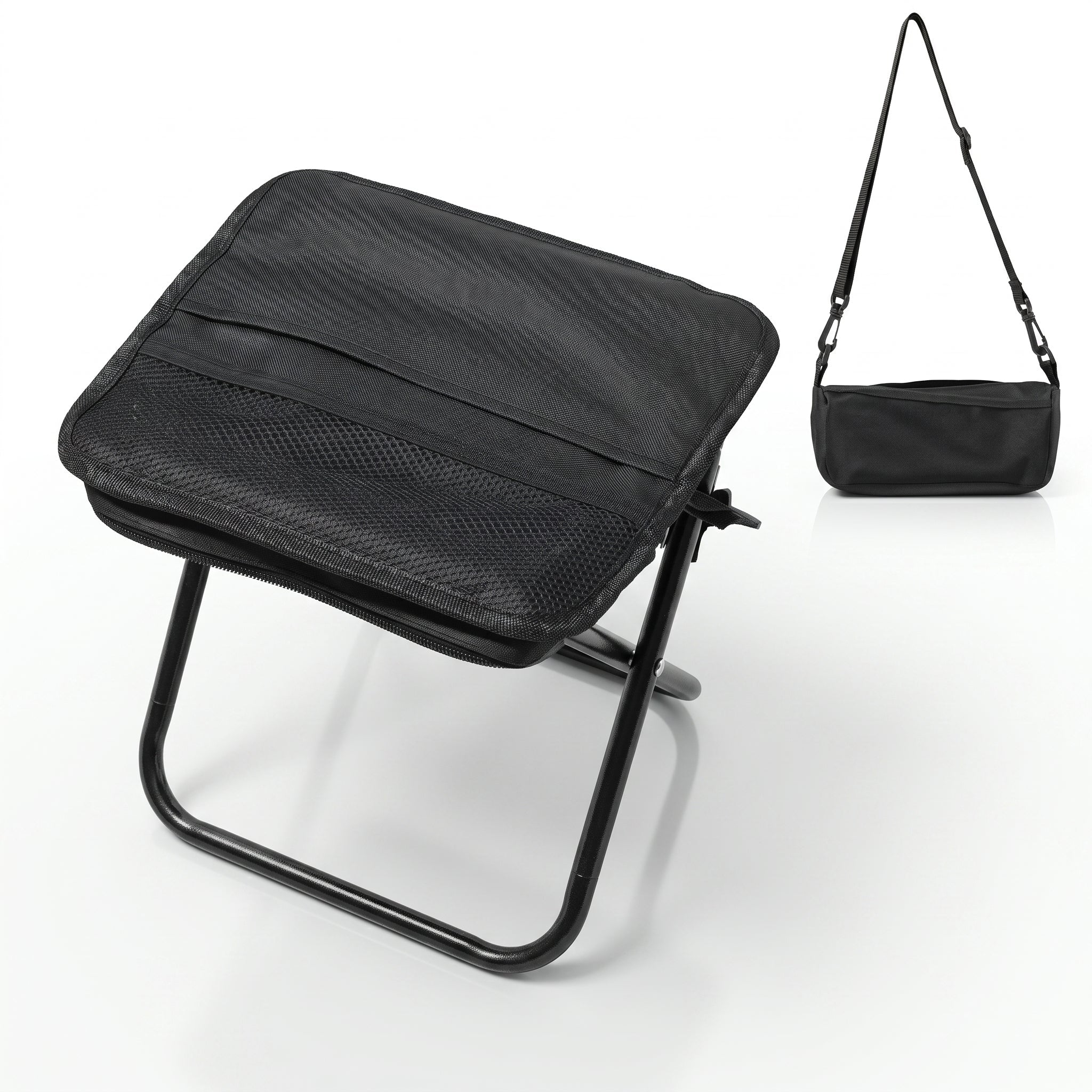 Klapphocker mit Tragetasche für Camping und Outdoor - Klapphocker - Schwarz - Voldeva