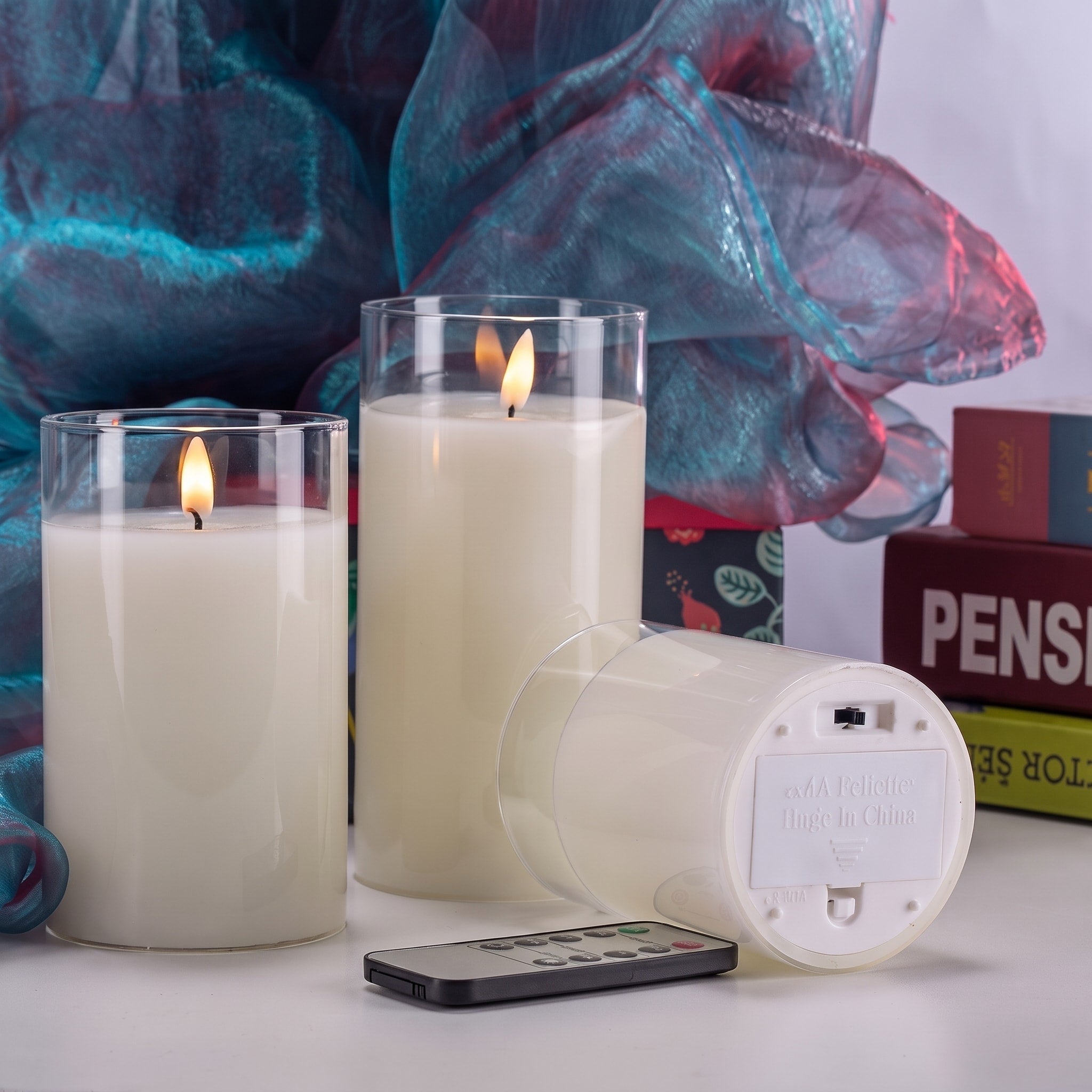 LED Kerzen Set mit Glaszylinder, 3-teilig - Flameless Candles - Klar - Voldeva
