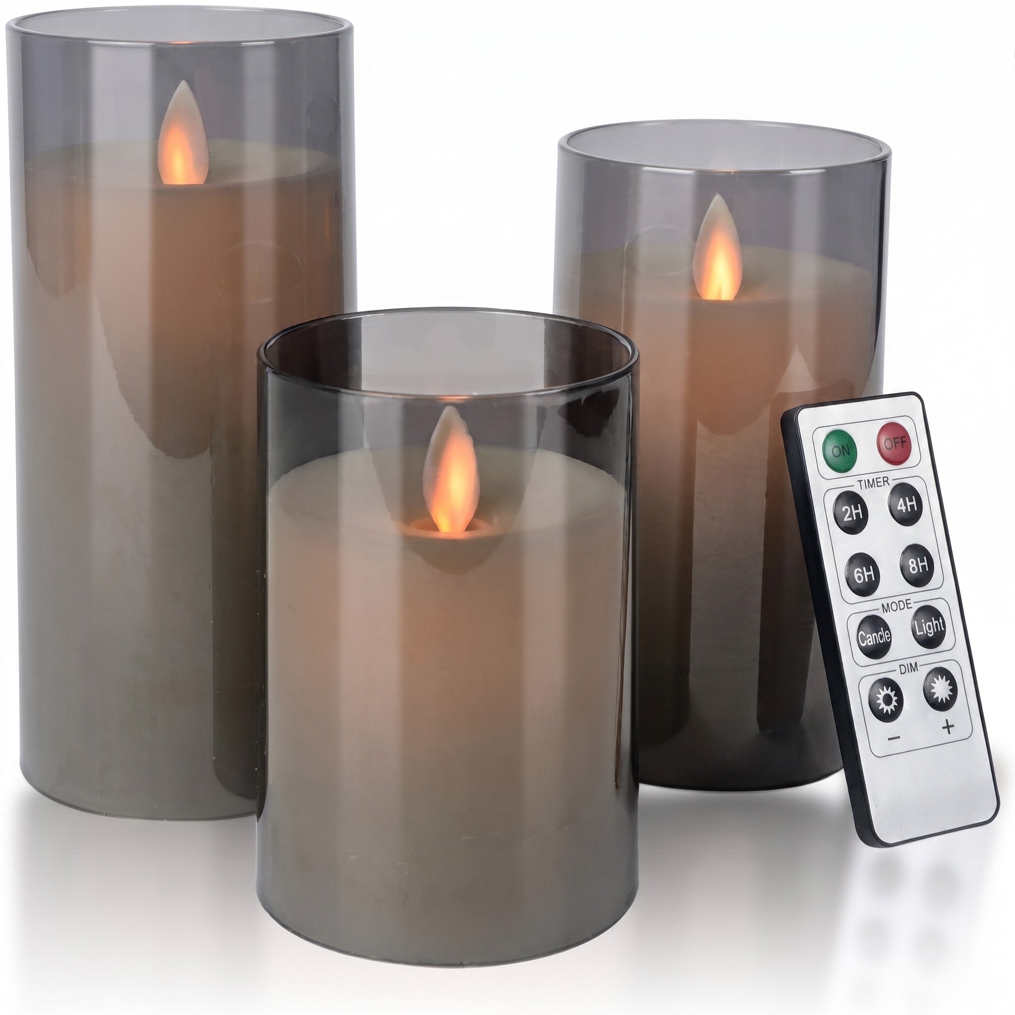 LED Kerzen Set mit Glaszylinder, 3-teilig - Flameless Candles - Rauchglas - Voldeva