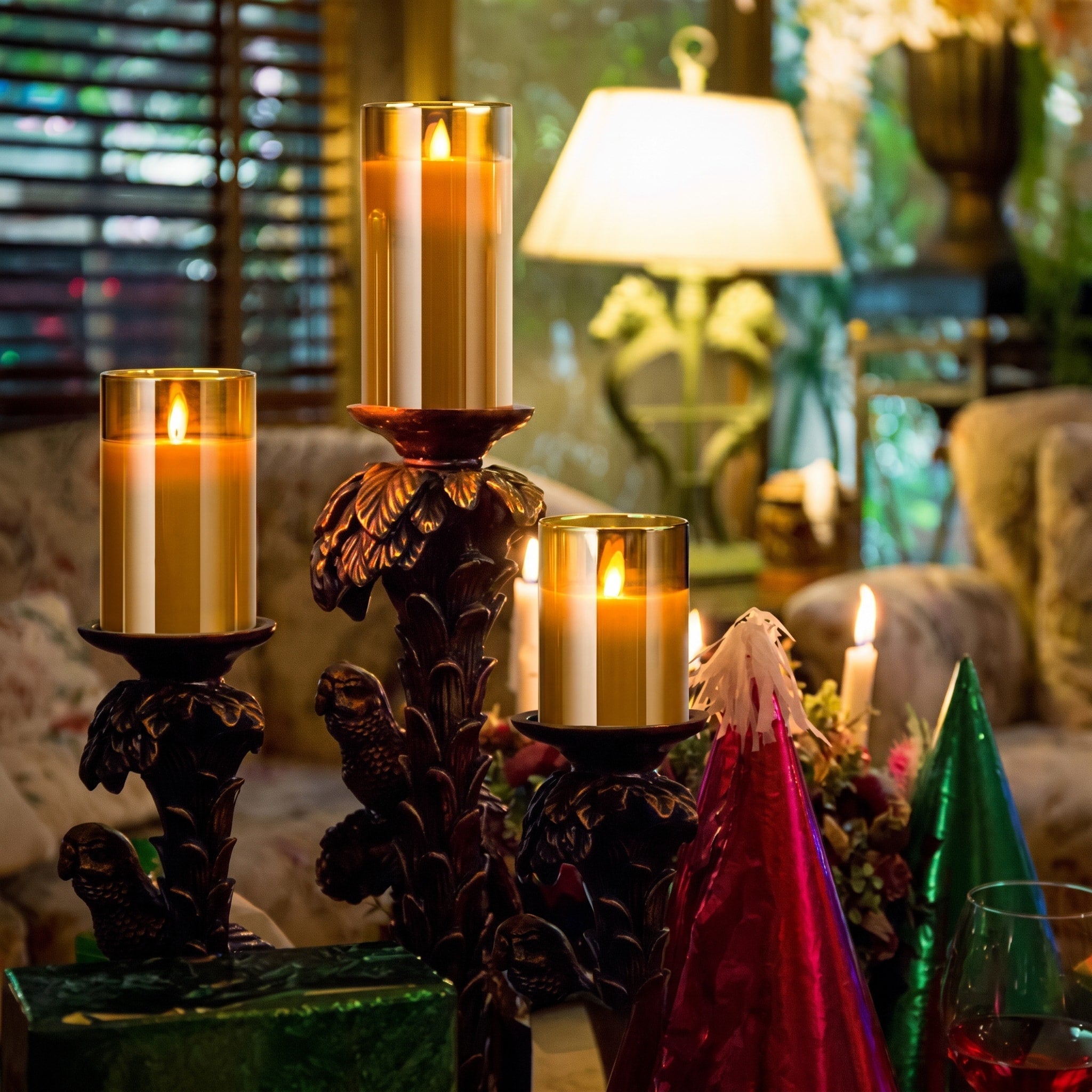 LED Kerzen Set mit Glaszylinder, 3-teilig - Flameless Candles - Bernstein - Voldeva