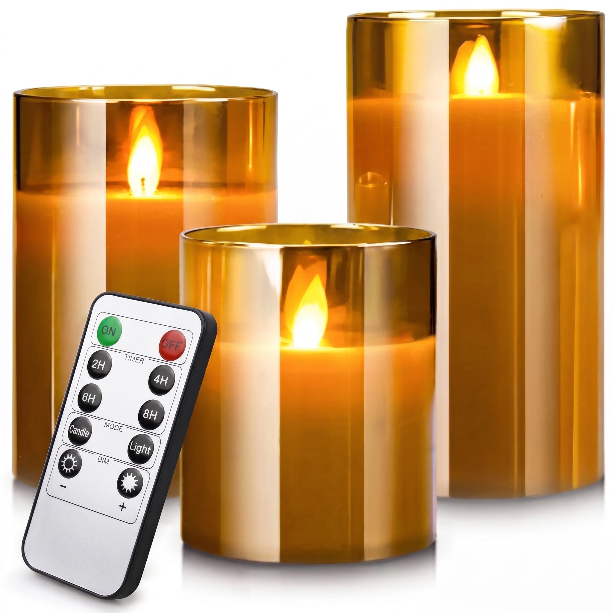 LED Kerzen Set mit Glaszylinder, 3-teilig - Flameless Candles - Bernstein - Voldeva