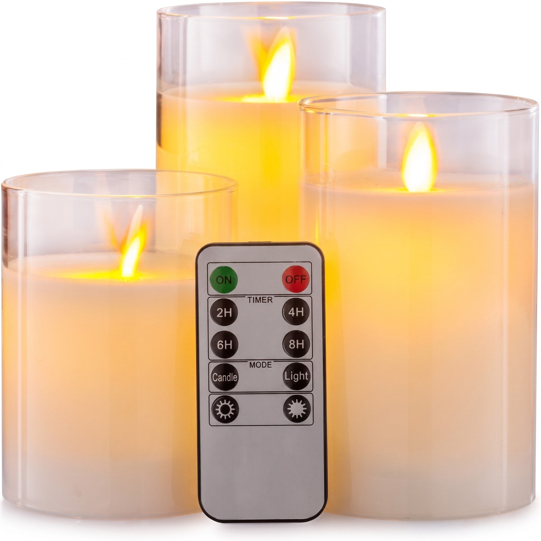 LED Kerzen Set mit Glaszylinder, 3-teilig - Flameless Candles - Klar - Voldeva