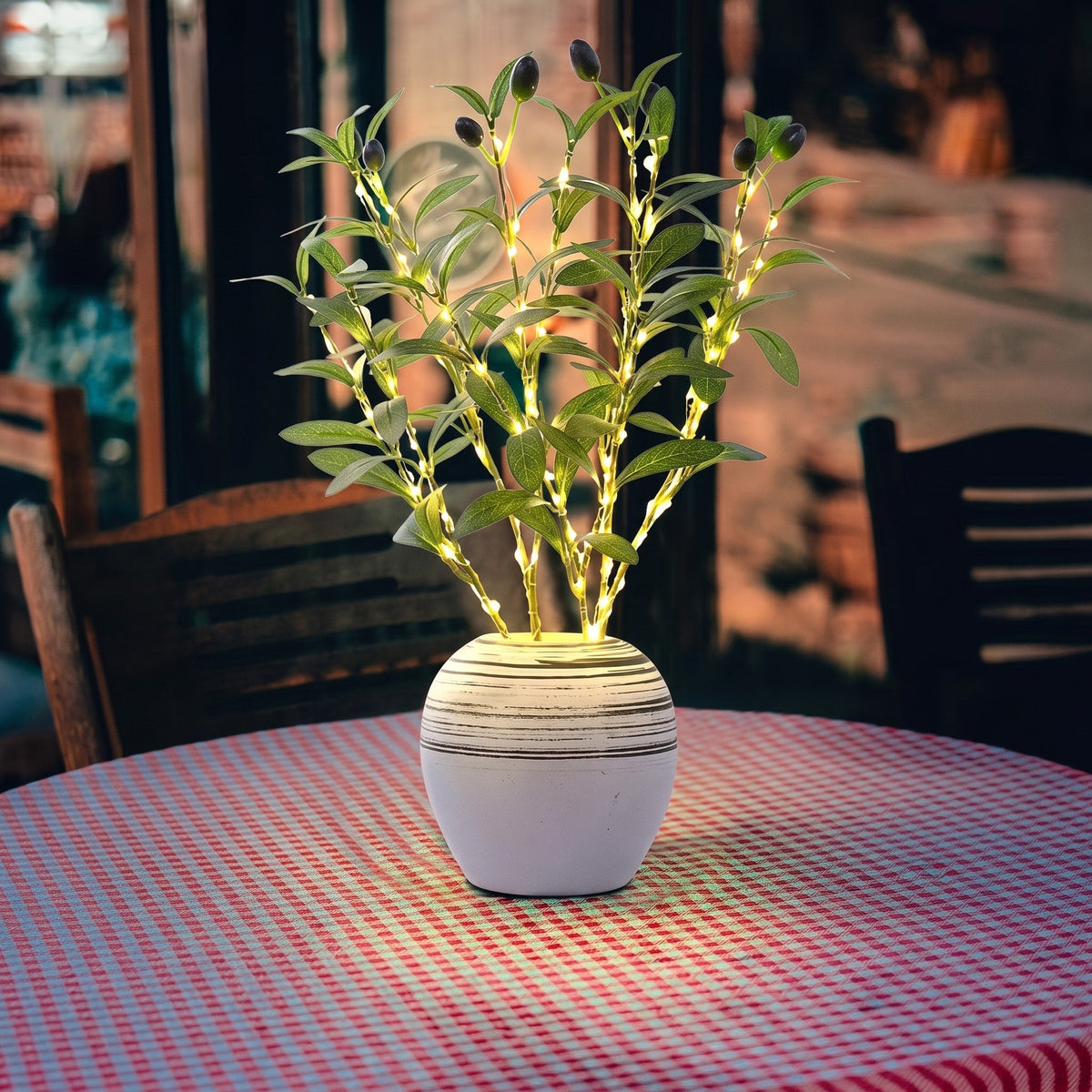 LED Olivenzweig Deko mit Lichterkette im Topf - Artificial Non-Flowering Plants - Kirschblüte - Voldeva