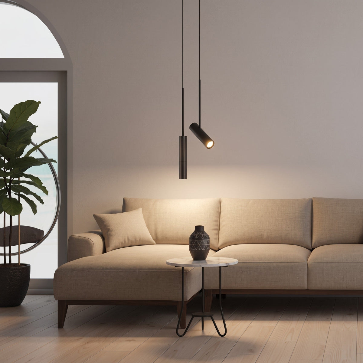 Minimalistische LED-Pendelleuchte mit schwenkbarem Spot - Pendant Light Fixtures - Schwarz - Voldeva