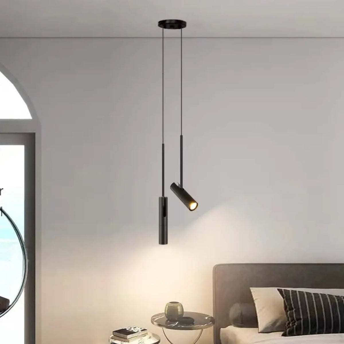 Minimalistische LED-Pendelleuchte mit schwenkbarem Spot - Pendant Light Fixtures - Schwarz - Voldeva