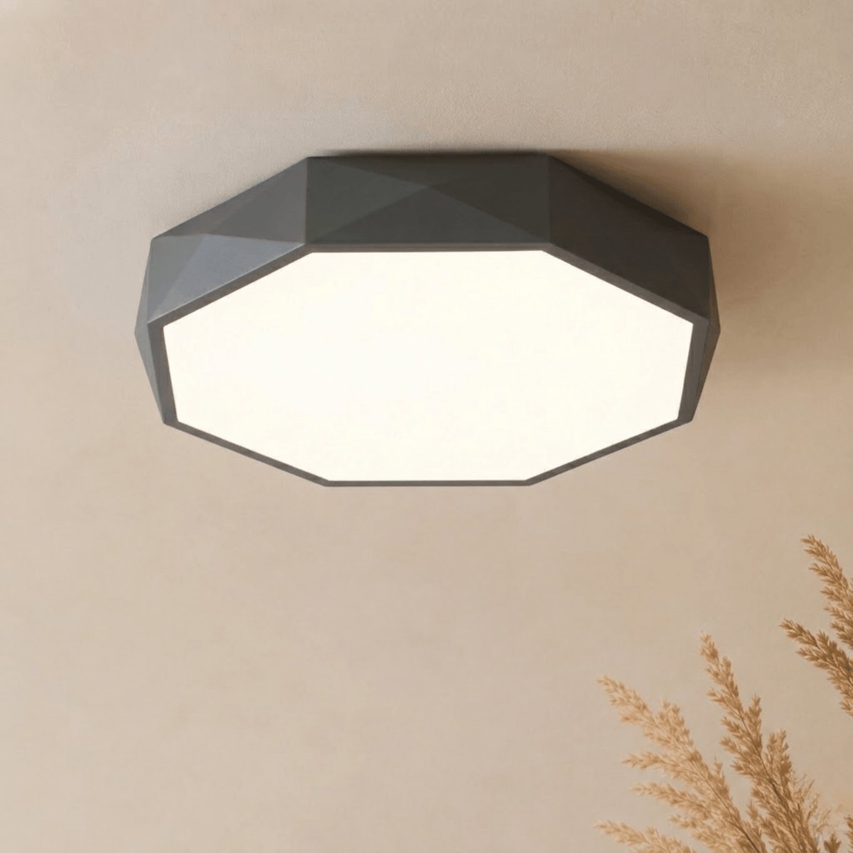 Moderne Geometrische LED Deckenleuchte im Facettendesign - Grau - Voldeva
