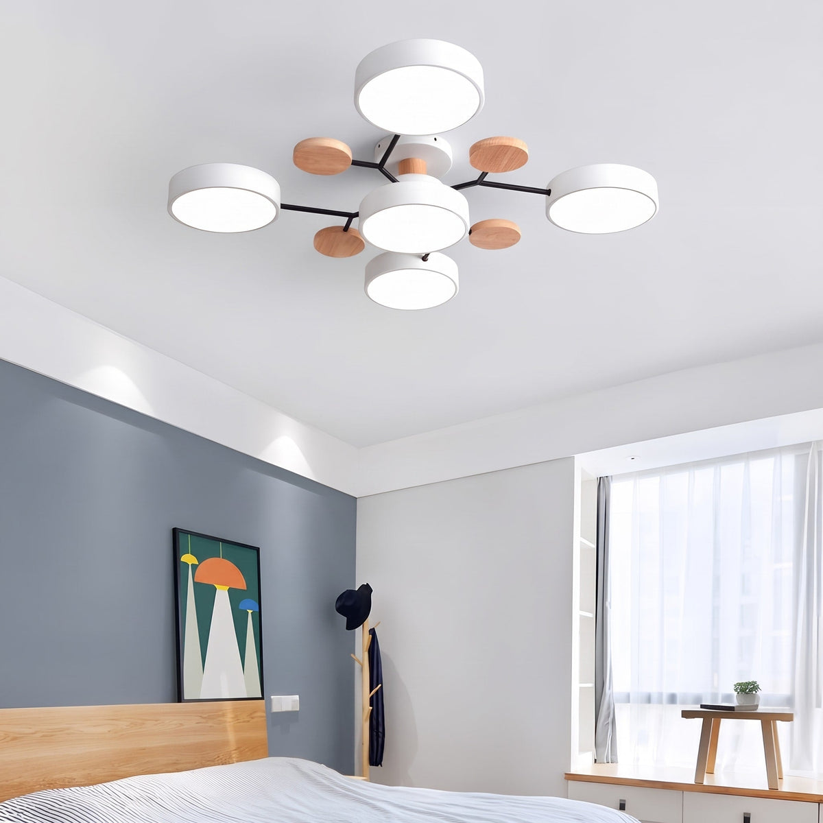 Moderne LED Deckenleuchte mit Astdesign und Holzakzenten - Pendant Light Fixtures - Weiß - Voldeva