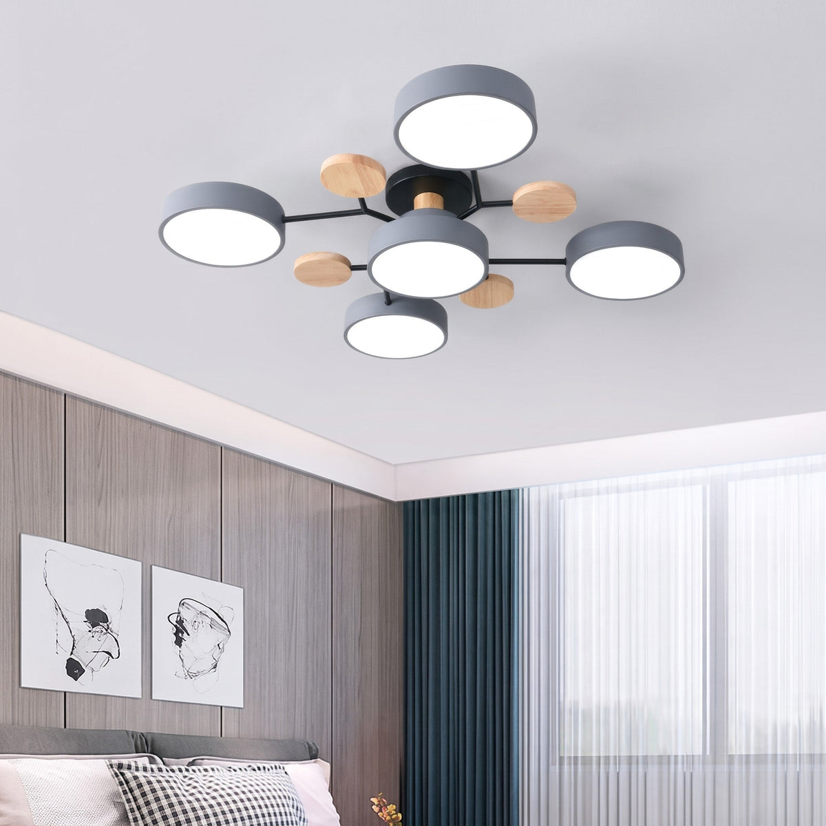 Moderne LED Deckenleuchte mit Astdesign und Holzakzenten - Pendant Light Fixtures - Grau - Voldeva