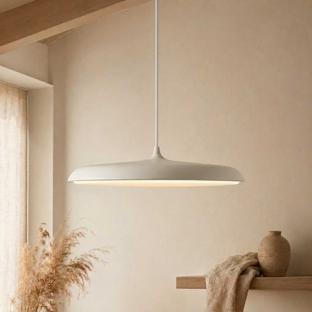 Moderne LED Pendelleuchte mit flachem Schirmdesign - Pendant Light Fixtures - Weiß - Voldeva