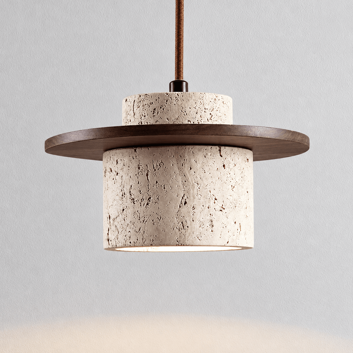 Moderne Pendelleuchte im Japandi-Stil mit Steinoptik-Schirm - Pendant Light Fixtures - Dunkelbraun - Voldeva