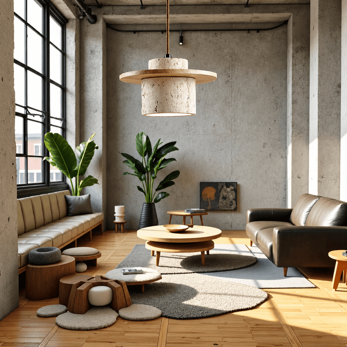 Moderne Pendelleuchte im Japandi-Stil mit Steinoptik-Schirm - Pendant Light Fixtures - Hellbraun - Voldeva