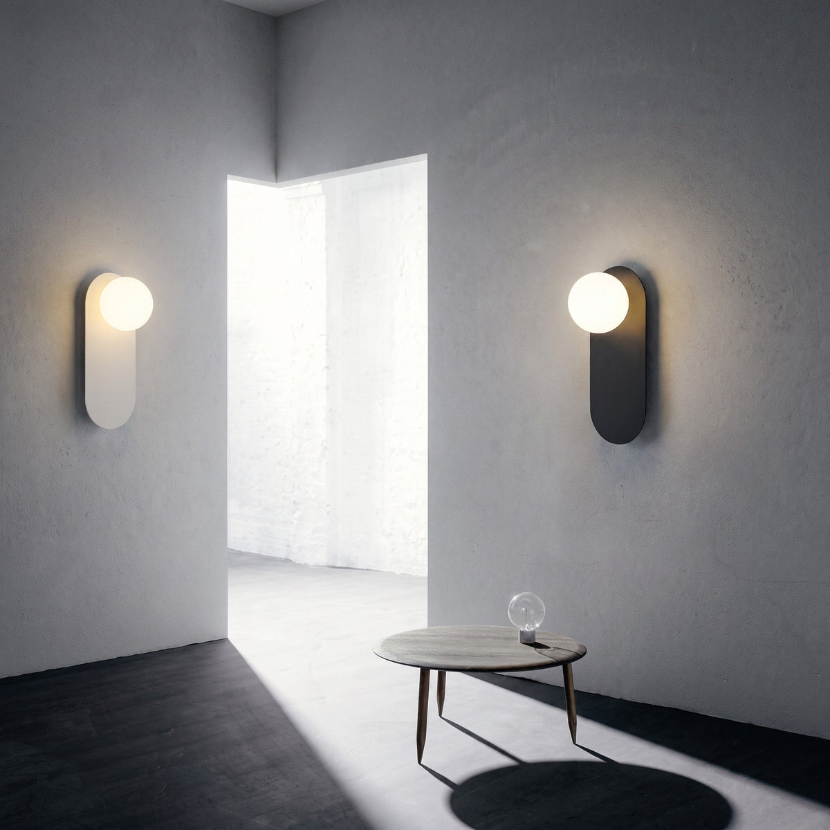 Moderne Wandleuchte mit Kugel und ovalem Sockel - Wall Light Fixtures - Weiß - Voldeva