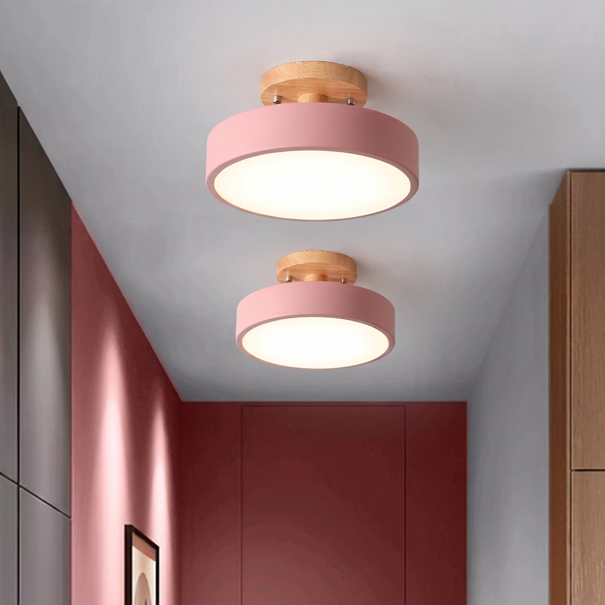Nordische runde LED-Deckenleuchte in Holzoptik - Ceiling Light Fixtures - Rosa - Voldeva