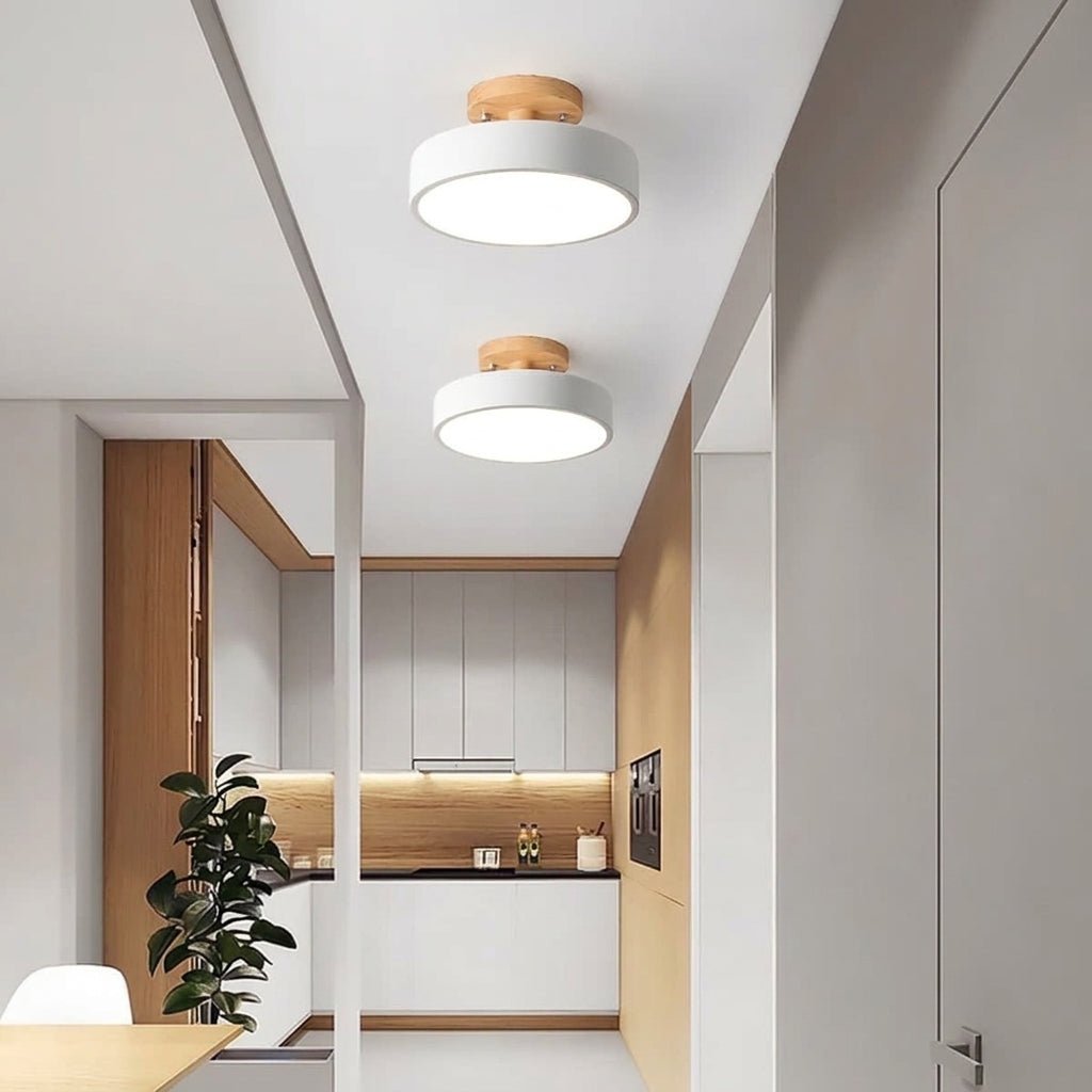Nordische runde LED-Deckenleuchte in Holzoptik - Ceiling Light Fixtures - Weiß - Voldeva