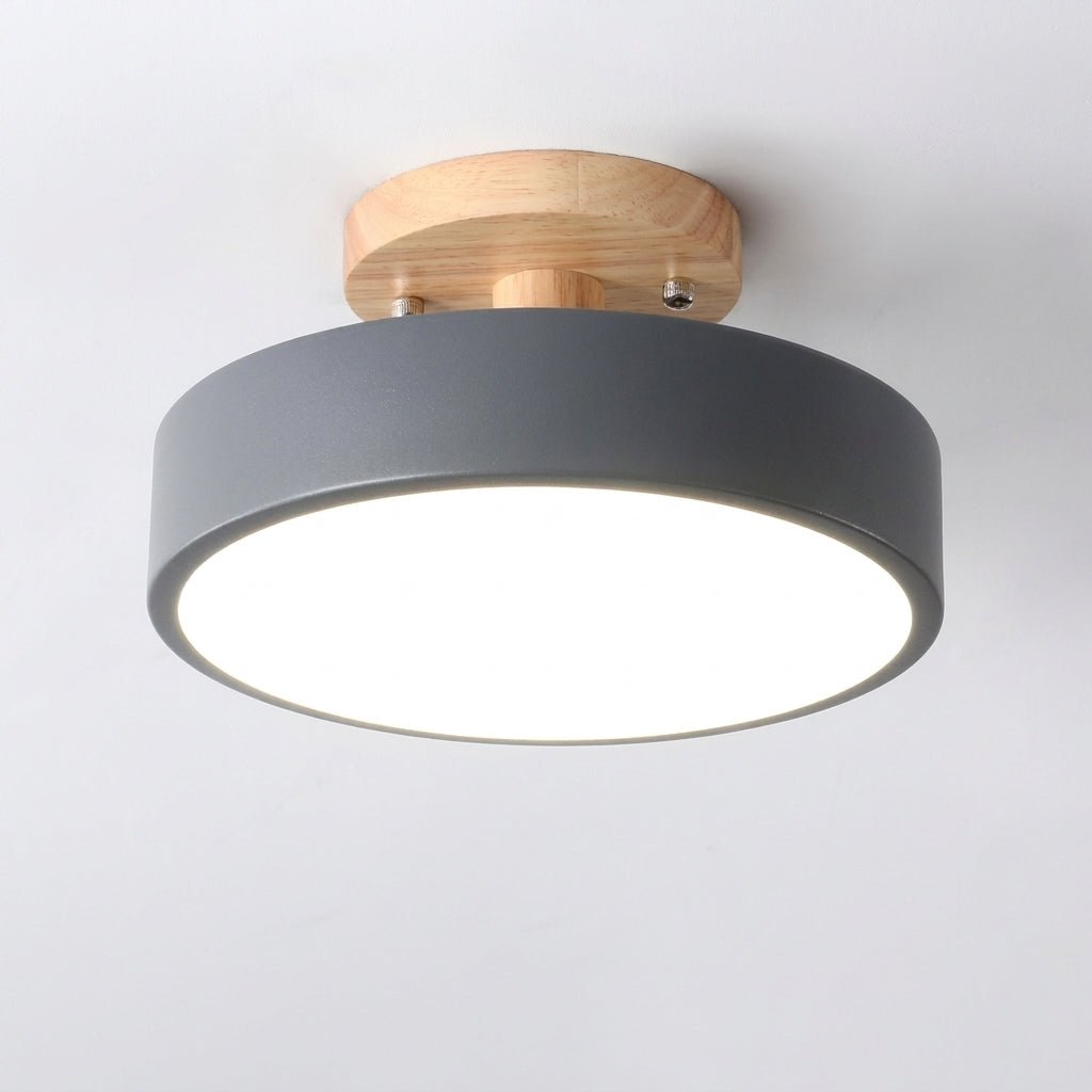 Nordische runde LED-Deckenleuchte in Holzoptik - Ceiling Light Fixtures - Grau - Voldeva