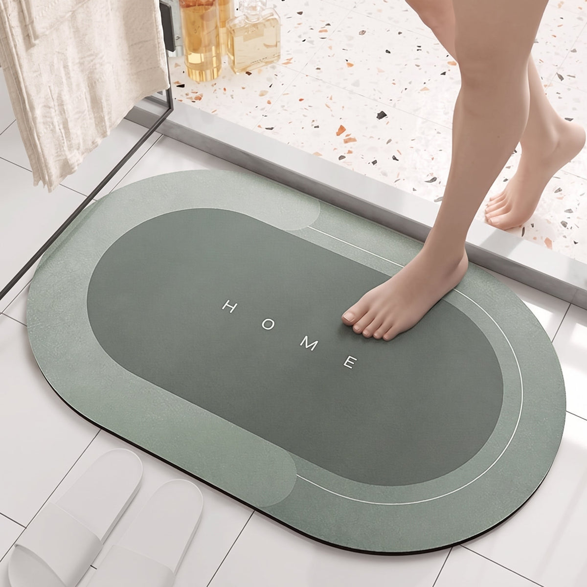 Ovale Badematte Rutschhemmend mit Schnelltrocknender Oberfläche - Bath Mats & Rugs - Grün - Voldeva