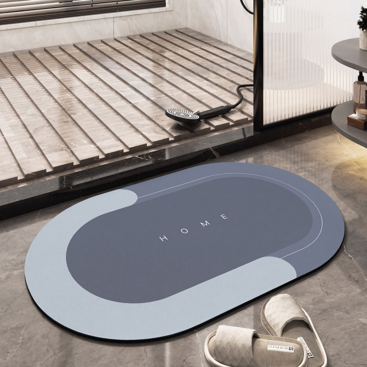 Ovale Badematte Rutschhemmend mit Schnelltrocknender Oberfläche - Bath Mats & Rugs - Blau - Voldeva