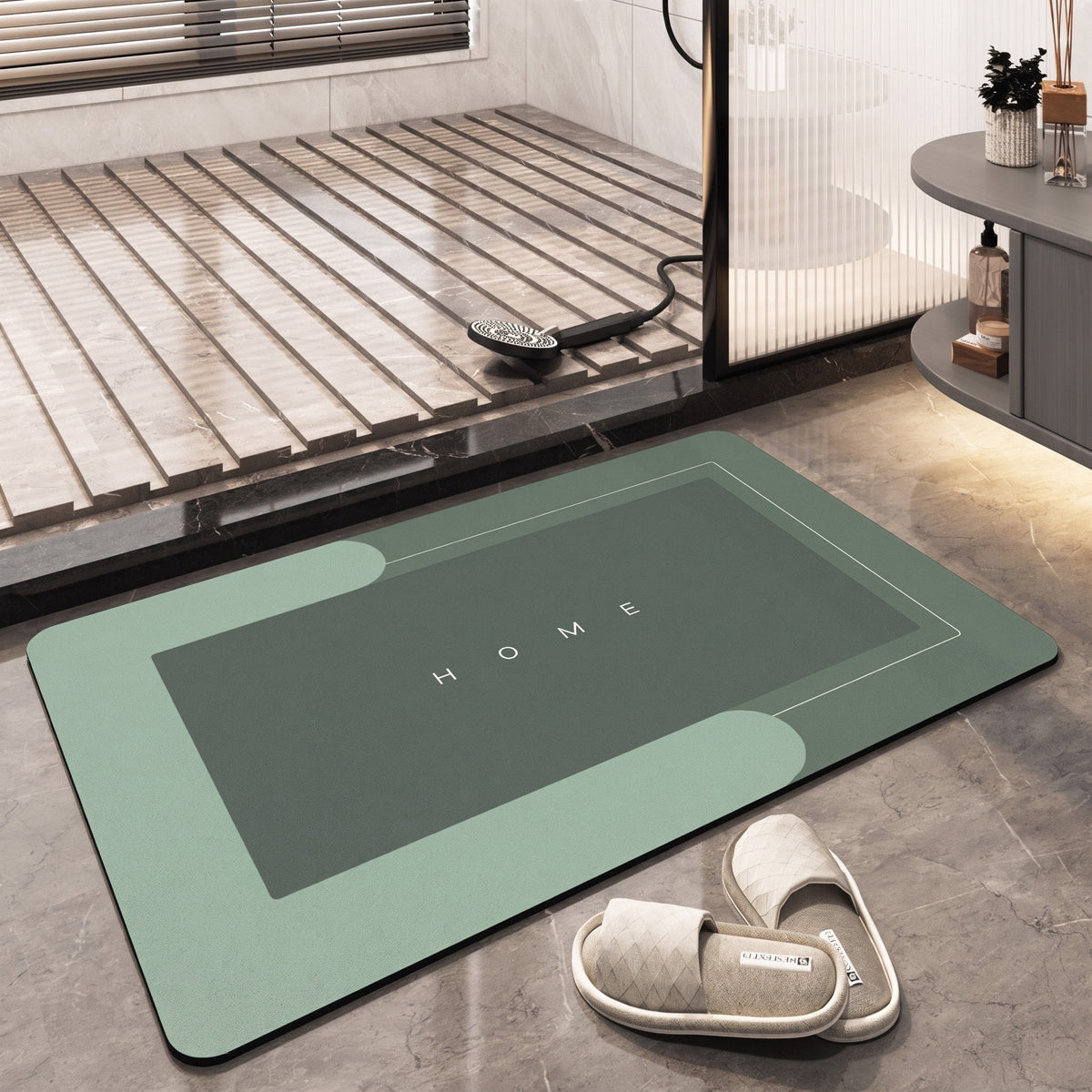 Ovale Badematte Rutschhemmend mit Schnelltrocknender Oberfläche - Bath Mats & Rugs - Grün - Voldeva