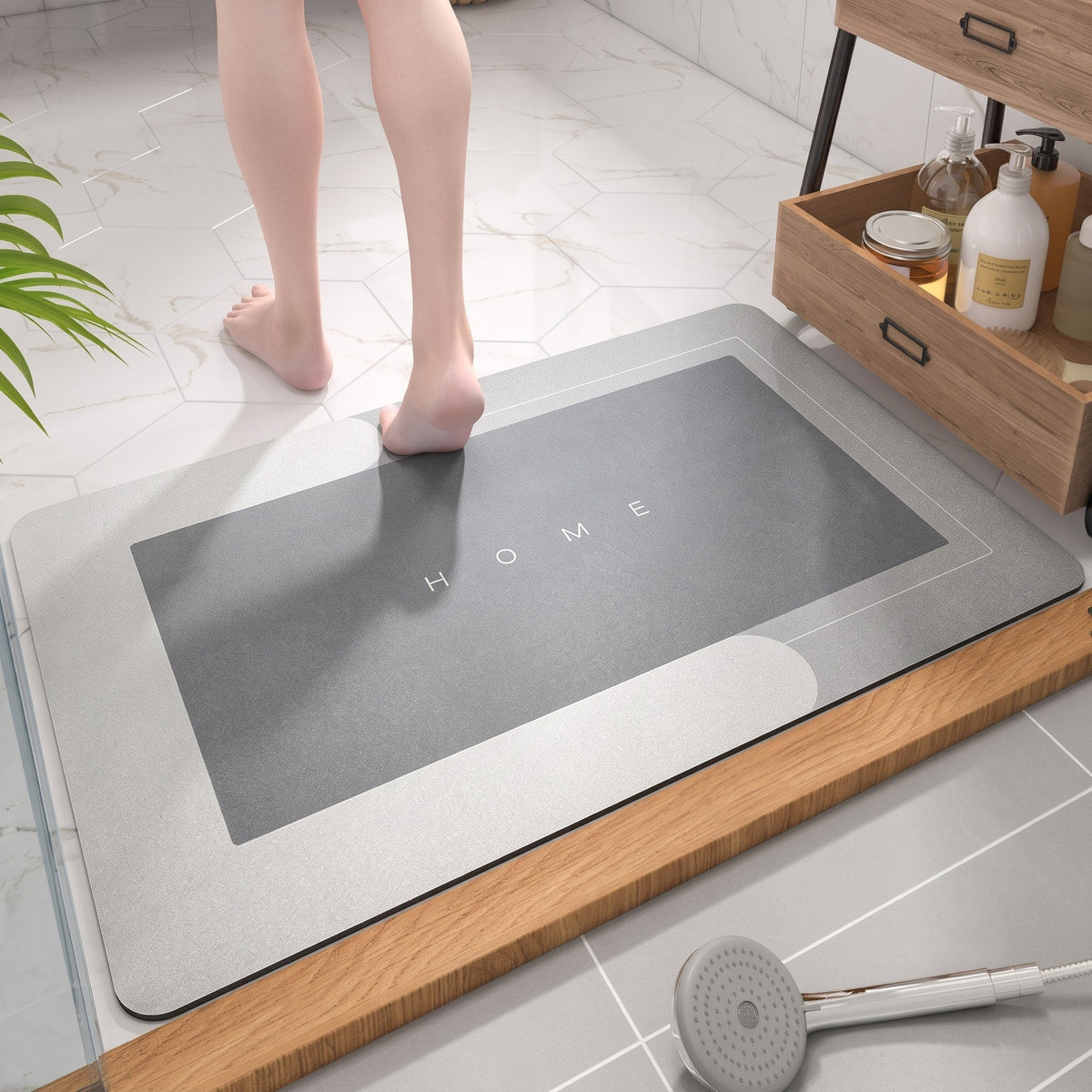 Ovale Badematte Rutschhemmend mit Schnelltrocknender Oberfläche - Bath Mats & Rugs - Hellgrau - Voldeva