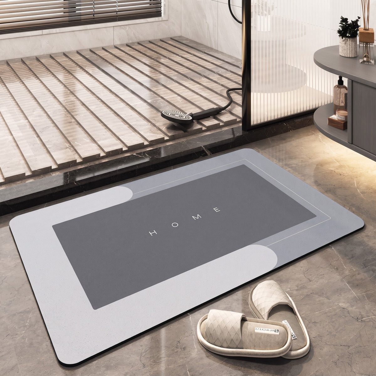 Ovale Badematte Rutschhemmend mit Schnelltrocknender Oberfläche - Bath Mats & Rugs - Hellgrau - Voldeva