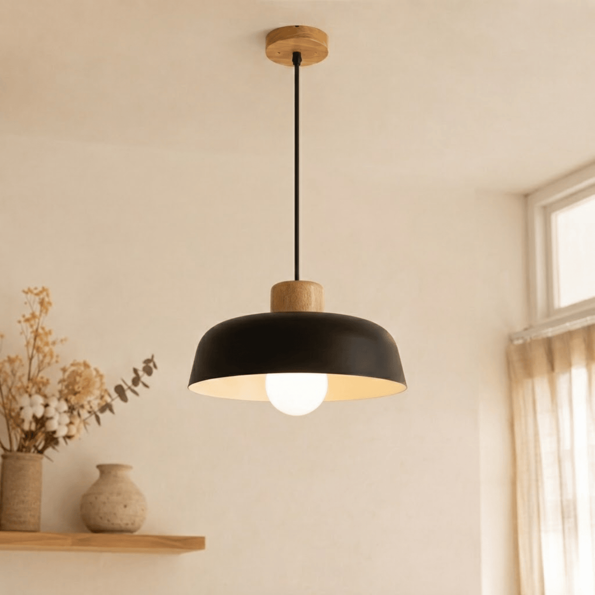 Pendelleuchte aus Holz und Metall im skandinavischen Design - Pendant Light Fixtures - Schwarz - Voldeva