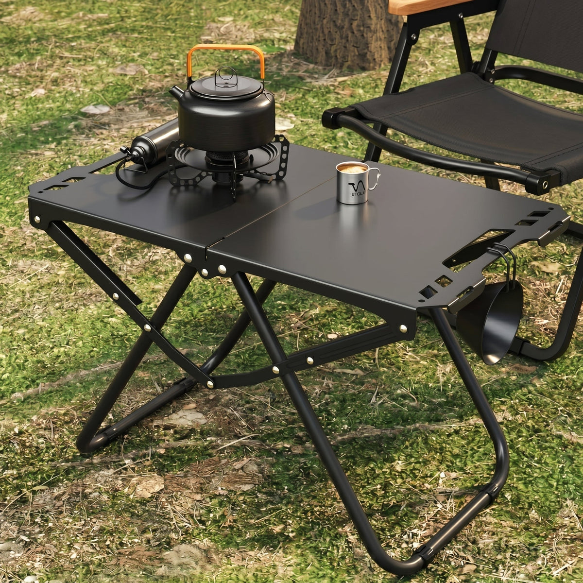 Rechteckiger Outdoor-Klapptisch tragbar für Camping - Outdoor-Beistelltisch - Schwarz - Voldeva
