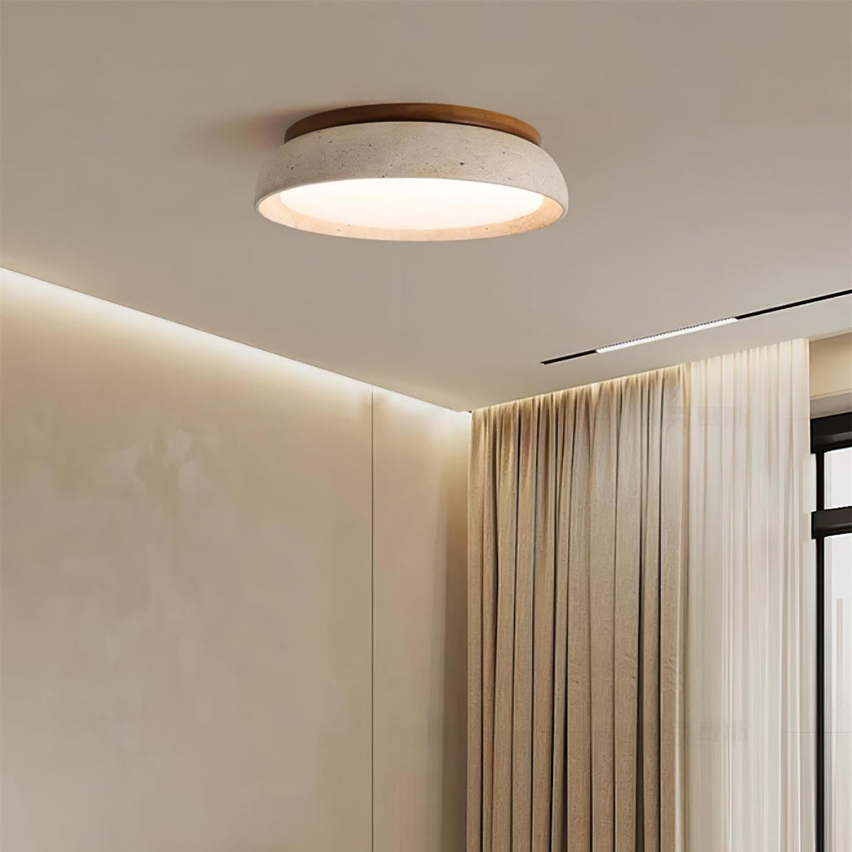 Runde Deckenleuchte Im Schalendesign Mit Holzrand - Ceiling Light Fixtures - Voldeva