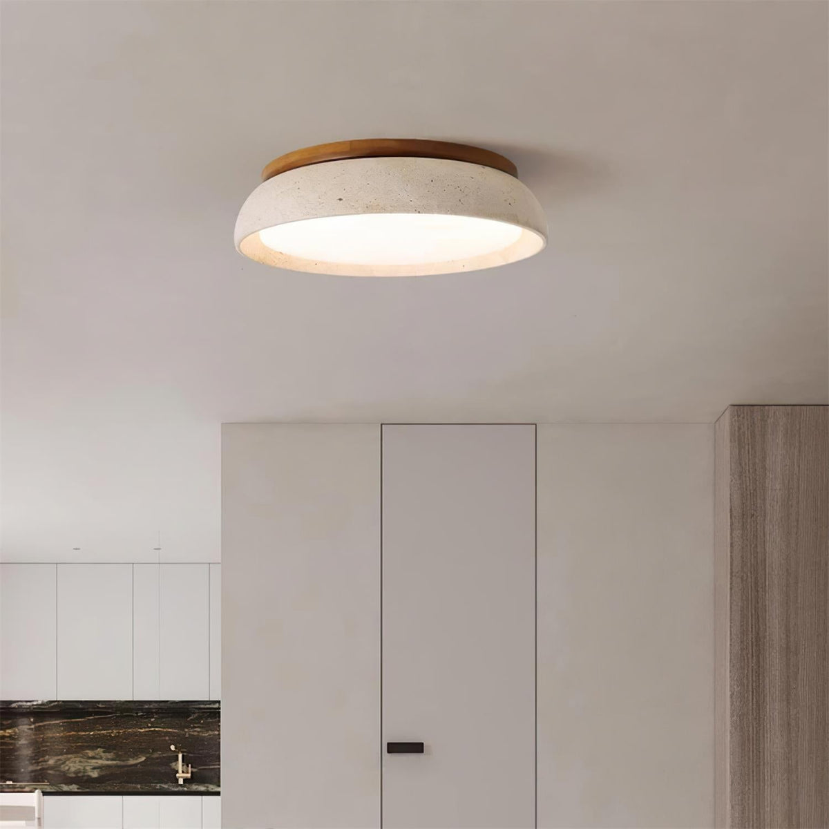 Runde Deckenleuchte Im Schalendesign Mit Holzrand - Ceiling Light Fixtures - Voldeva