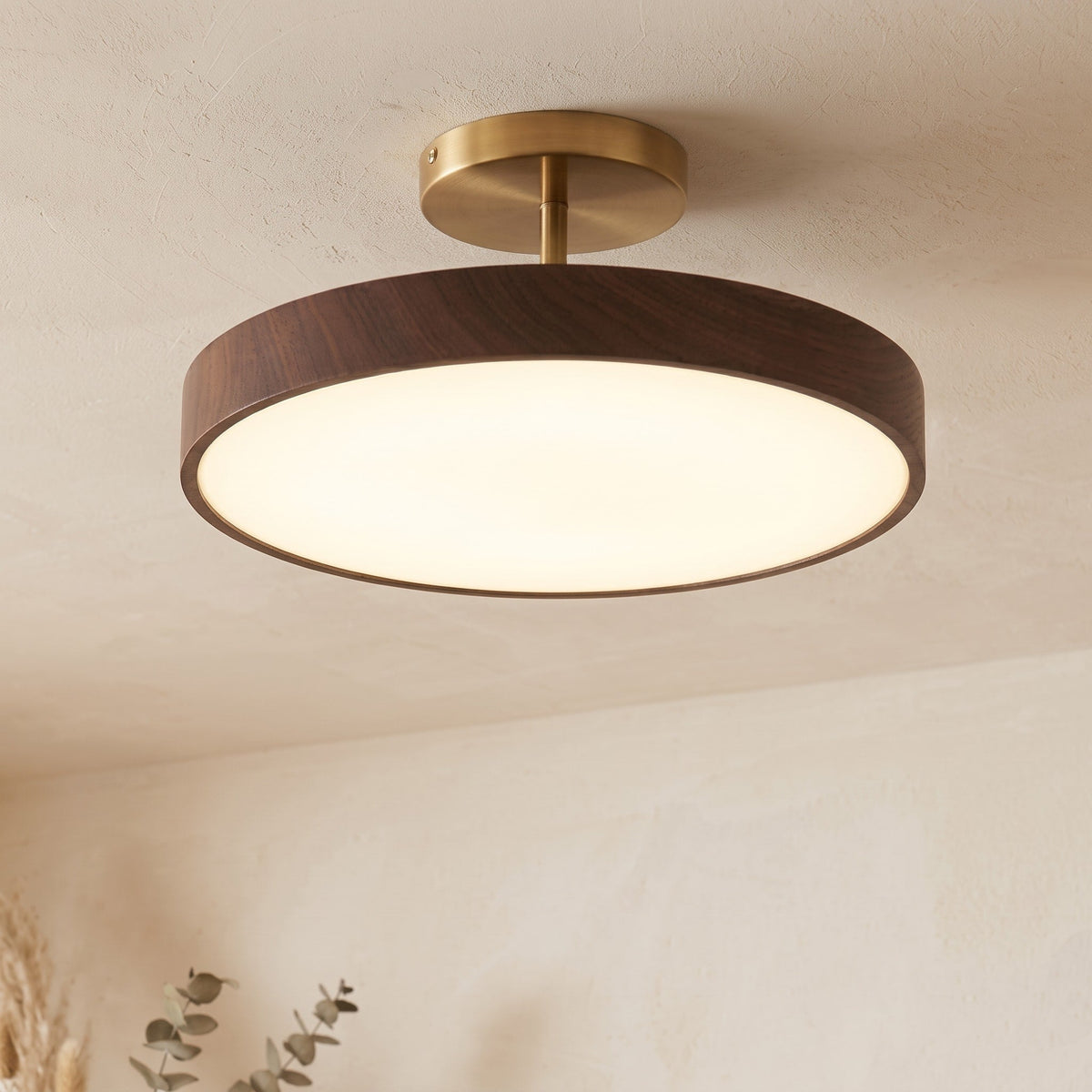 Runde LED Deckenleuchte im Skandinavischen Holzdesign - Ceiling Light Fixtures - Dunkles Holz - Voldeva
