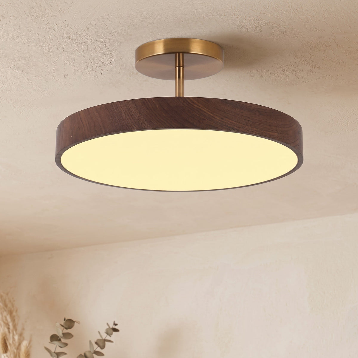 Runde LED Deckenleuchte im Skandinavischen Holzdesign - Ceiling Light Fixtures - Dunkles Holz - Voldeva