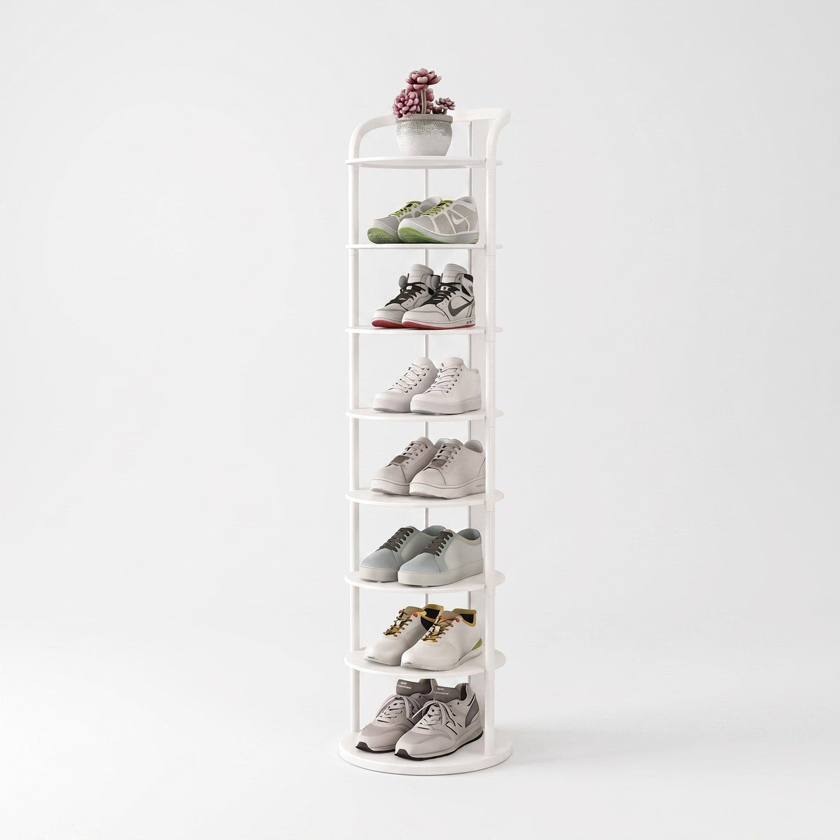 Runder Schuhregal Turm aus Metall mit mehreren Ebenen - Shoe Racks - Weiß - Voldeva