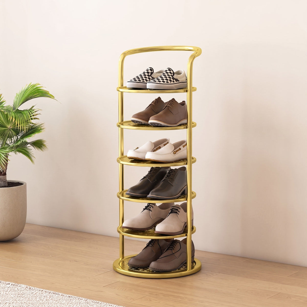 Runder Schuhregal Turm aus Metall mit mehreren Ebenen - Shoe Racks - Gold - Voldeva