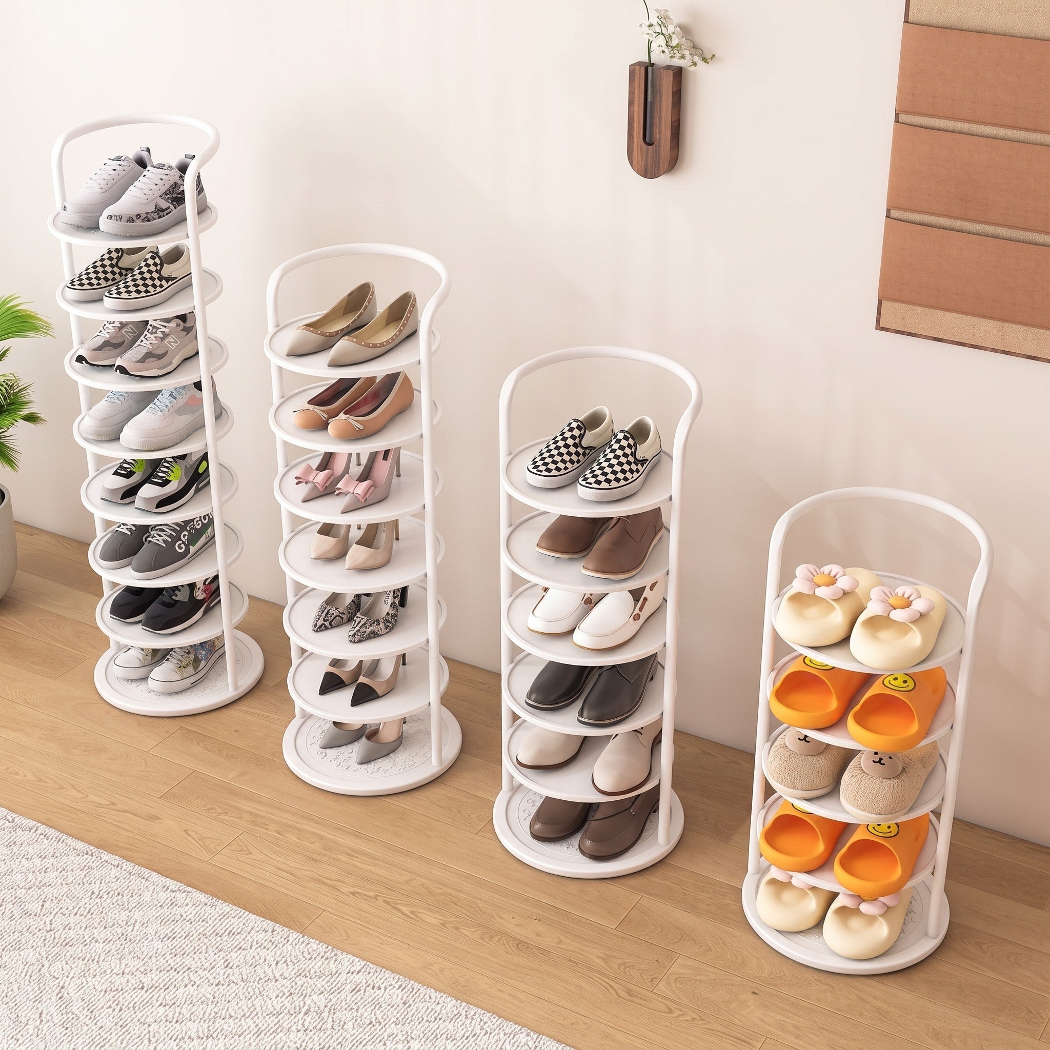 Runder Schuhregal Turm aus Metall mit mehreren Ebenen - Shoe Racks - Weiß - Voldeva